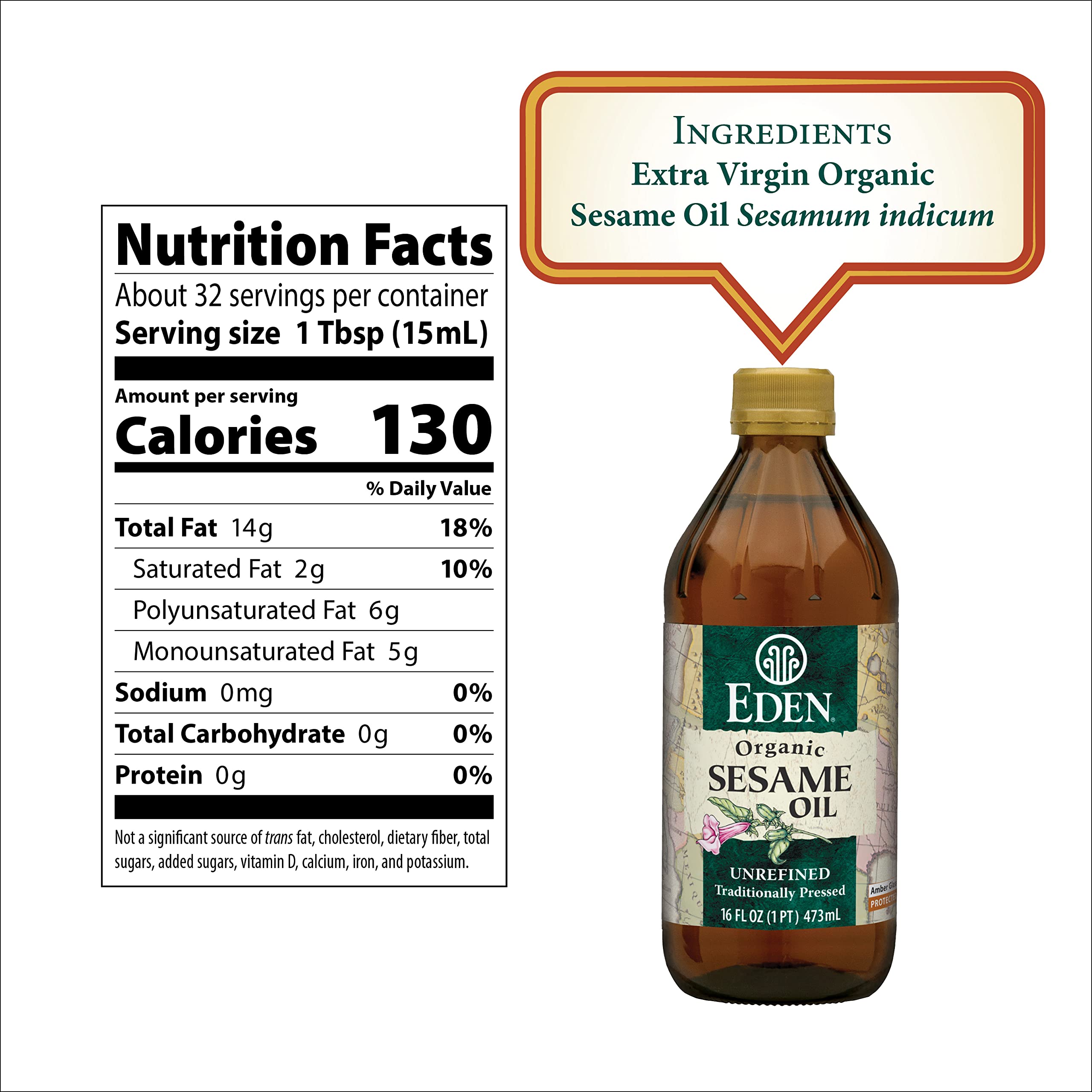 Eden Organic label close-up showing unrefined, extra virgin details and quality indicators
