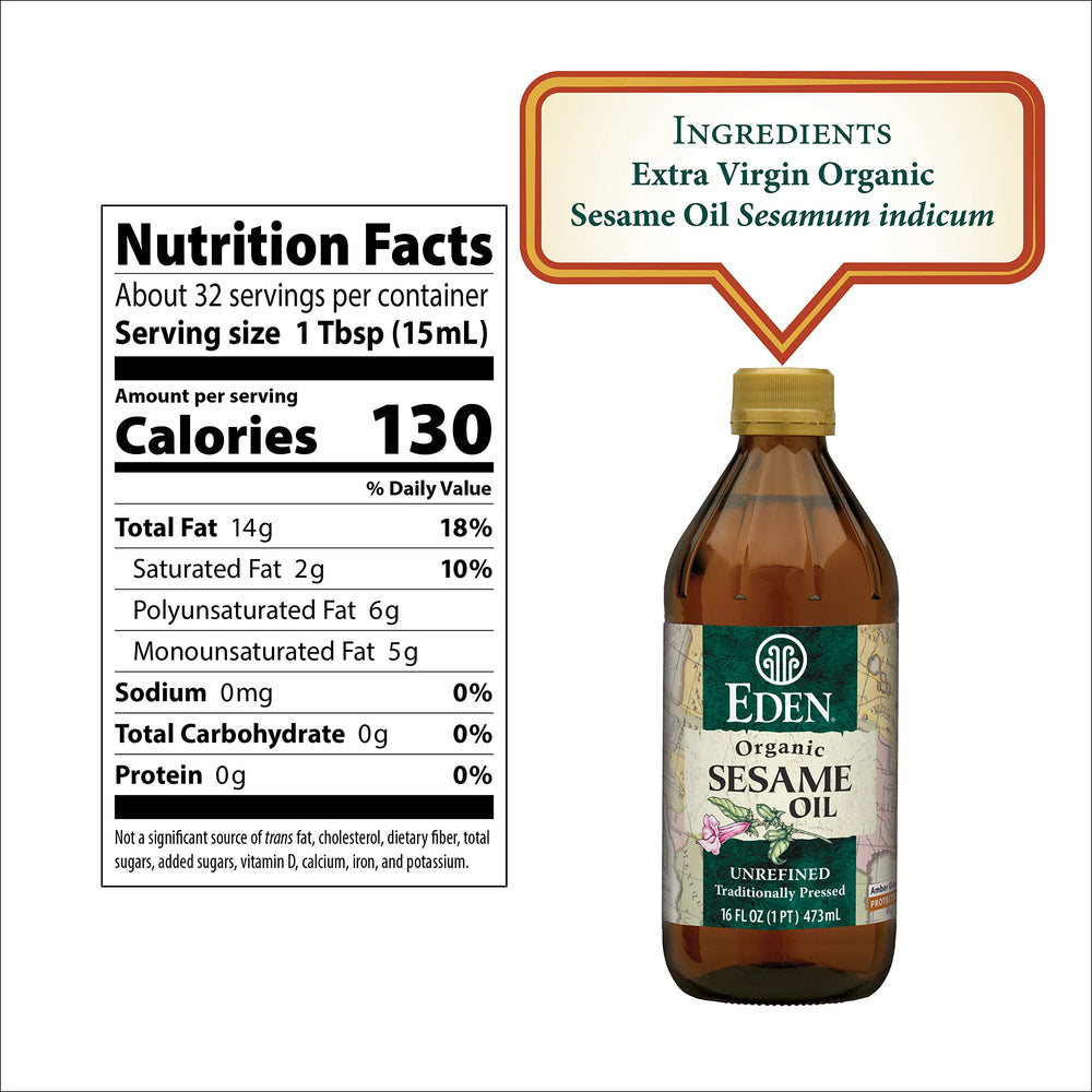 Eden Organic label close-up showing unrefined, extra virgin details and quality indicators