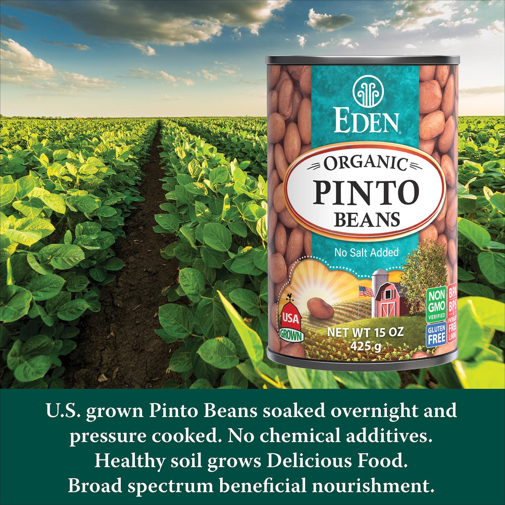 Eden Organic close-up of bean texture showing tender, whole pinto beans