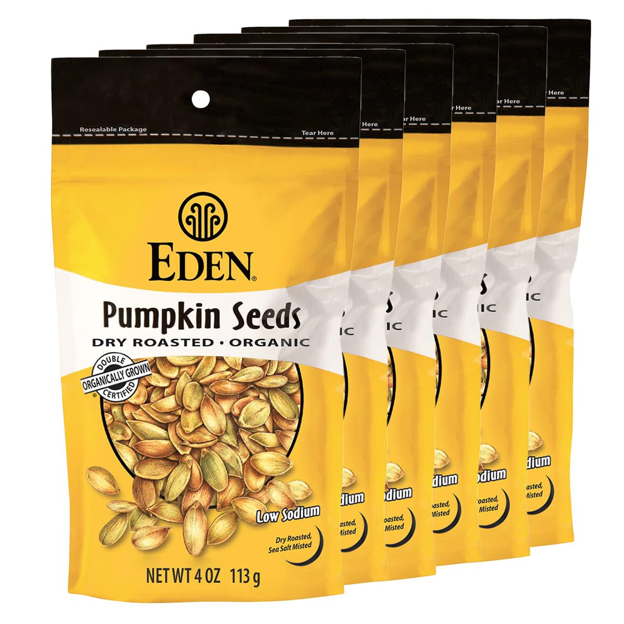 Eden Organic front packaging showing resealable 4 oz pouch and branding benefits