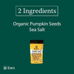 open Eden pouch showing shelled pumpkin seeds ready to eat for convenient snacking