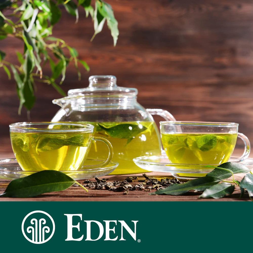 CREATION AND MAINTENANCE OF PURITY IN FOOD eden sencha packaging string and tag detail emphasizes cotton string