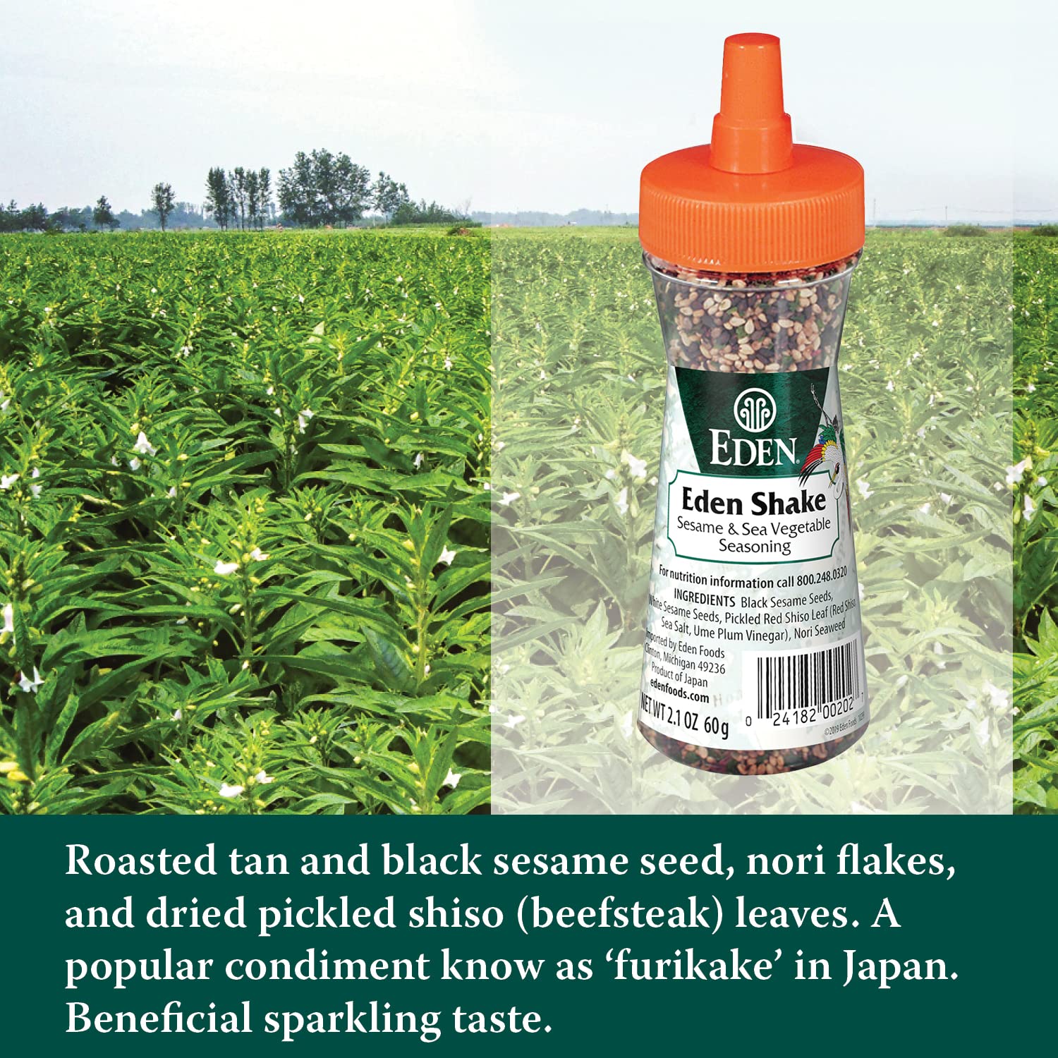 Eden Shake seaweed flakes detail, Eden brand provides umami flavor
