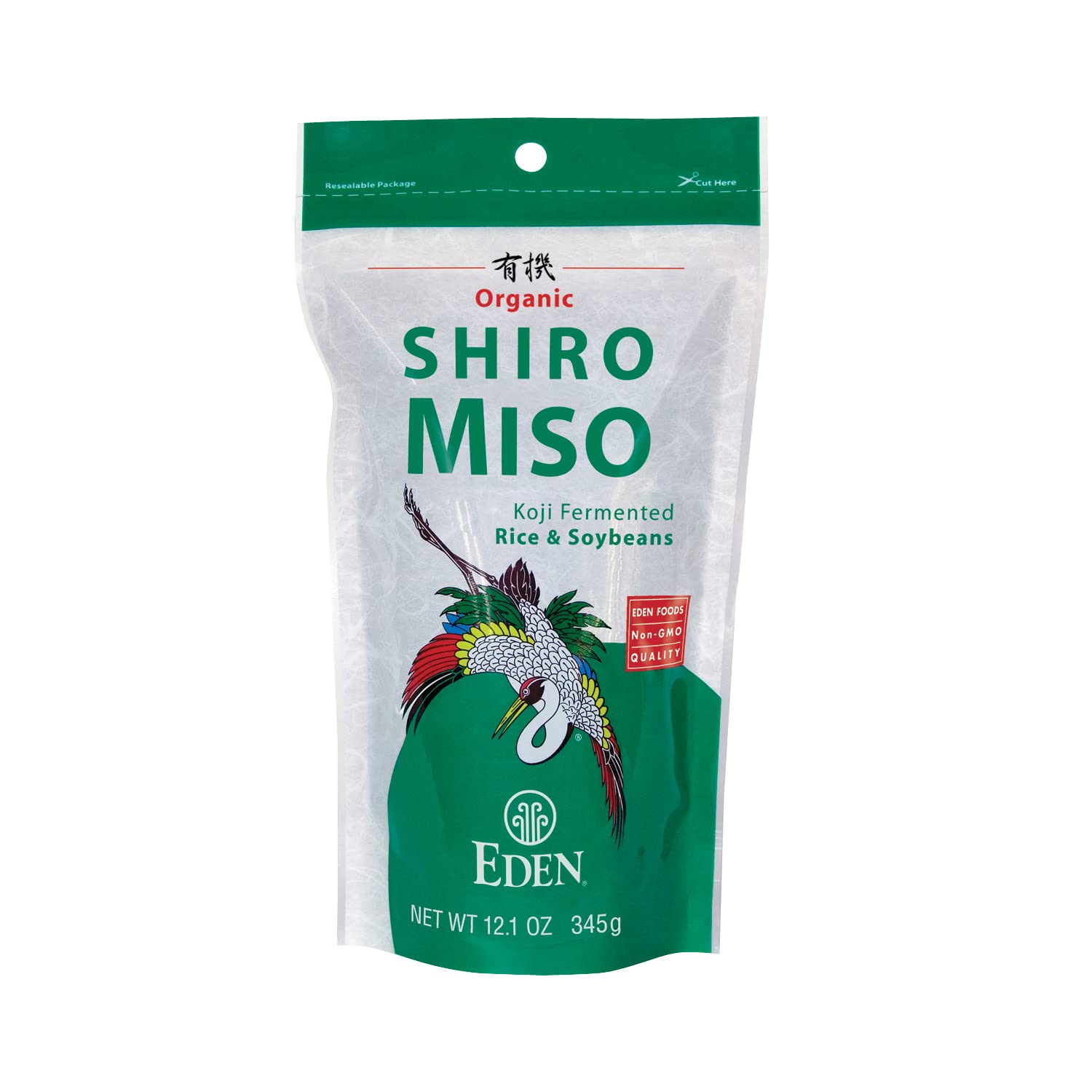 CREATION AND MAINTENANCE OF PURITY IN FOOD Eden Shiro miso front label showing product and weight benefits