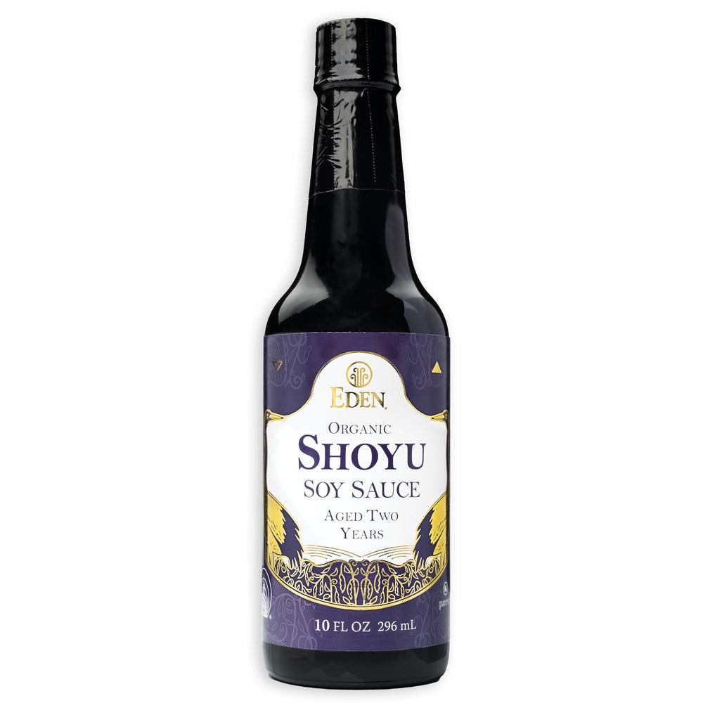 Eden Organic Shoyu front bottle showing label and volume for authentic flavor