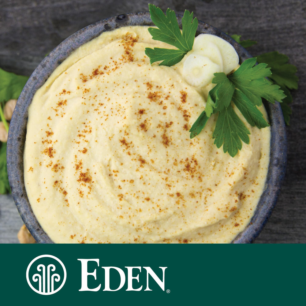 CREATION AND MAINTENANCE OF PURITY IN FOOD Eden tahini used to make hummus in bowl, highlights versatility benefit