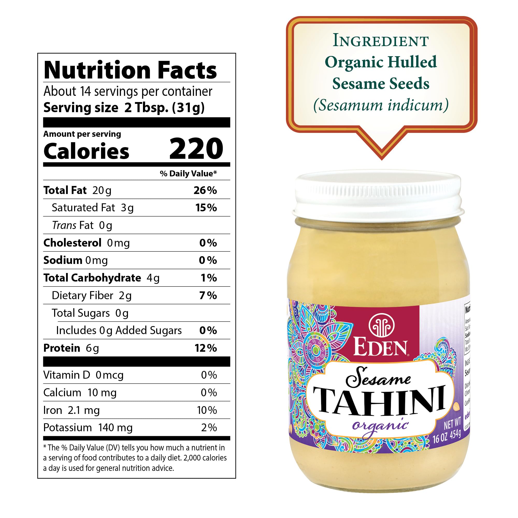CREATION AND MAINTENANCE OF PURITY IN FOOD Eden tahini top view showing smooth surface and natural oils benefit