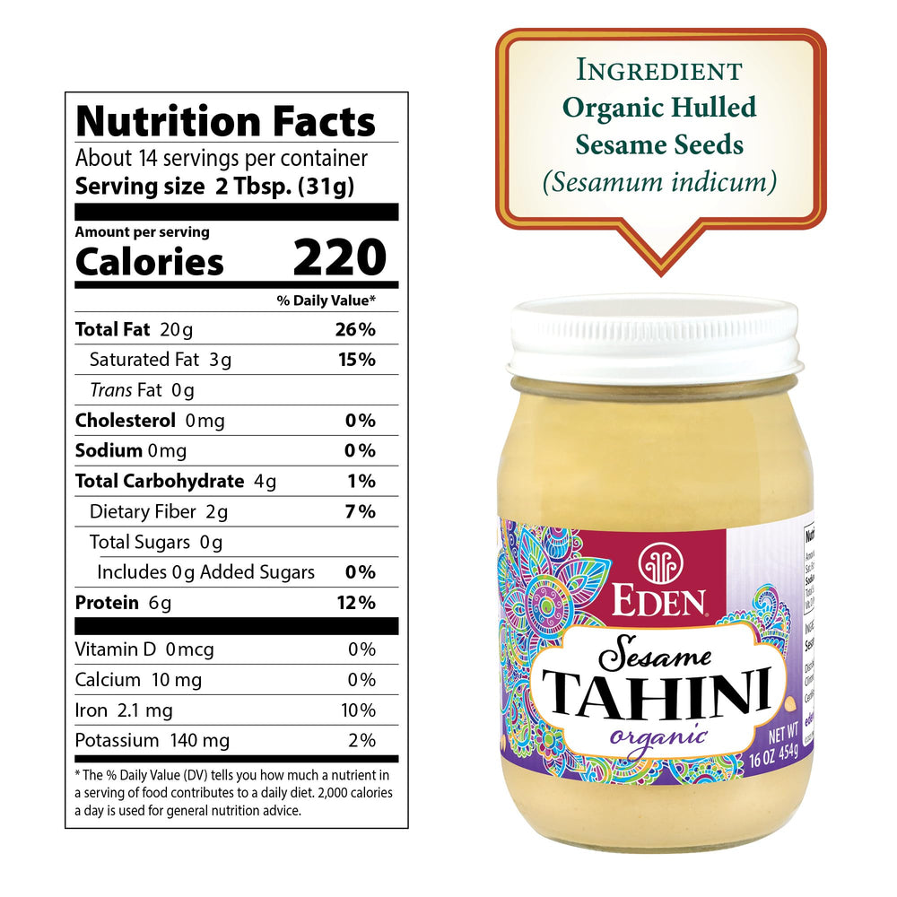 CREATION AND MAINTENANCE OF PURITY IN FOOD Eden tahini top view showing smooth surface and natural oils benefit