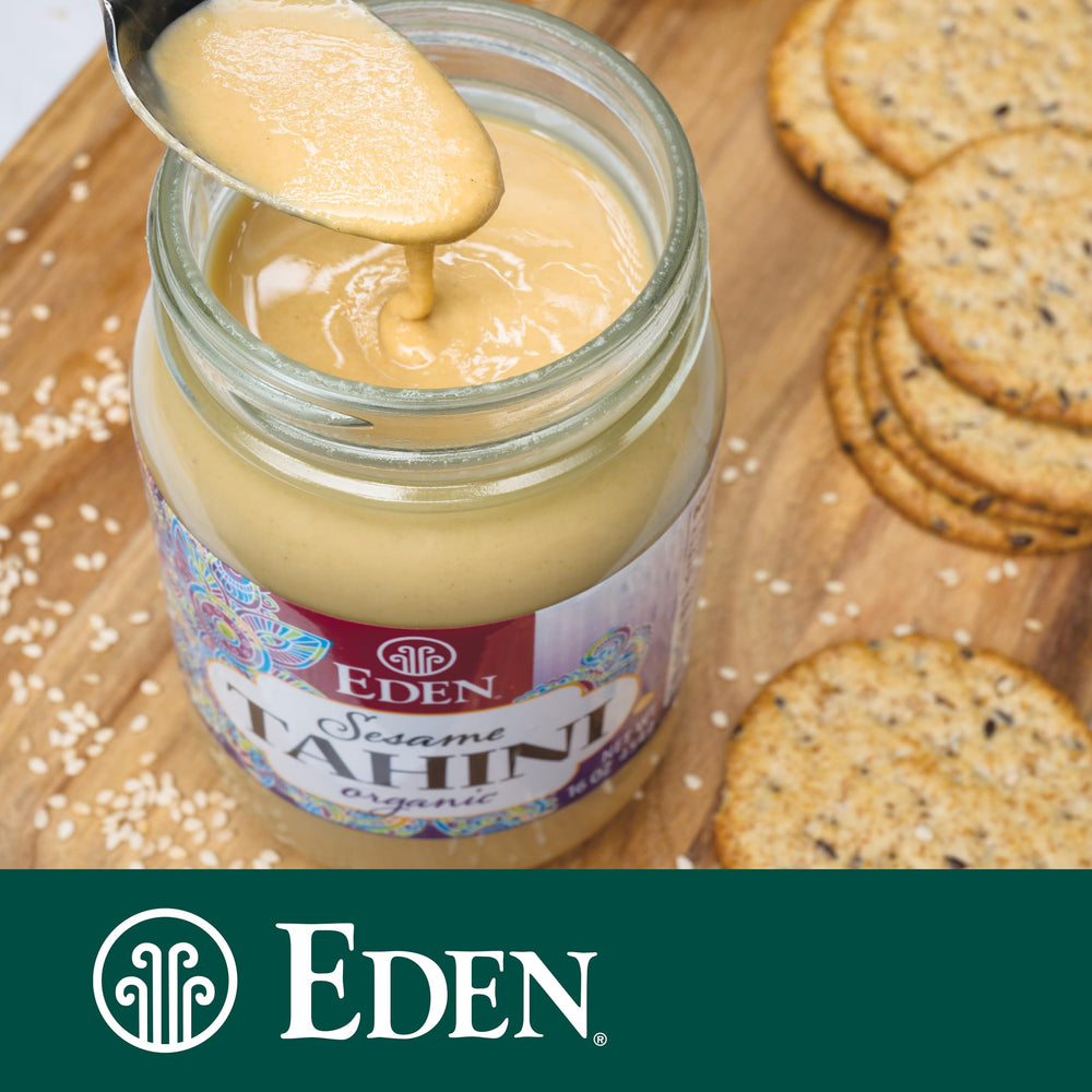 CREATION AND MAINTENANCE OF PURITY IN FOOD Eden tahini on spoon being served, easy scooping benefit