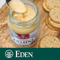CREATION AND MAINTENANCE OF PURITY IN FOOD Eden tahini on spoon being served, easy scooping benefit
