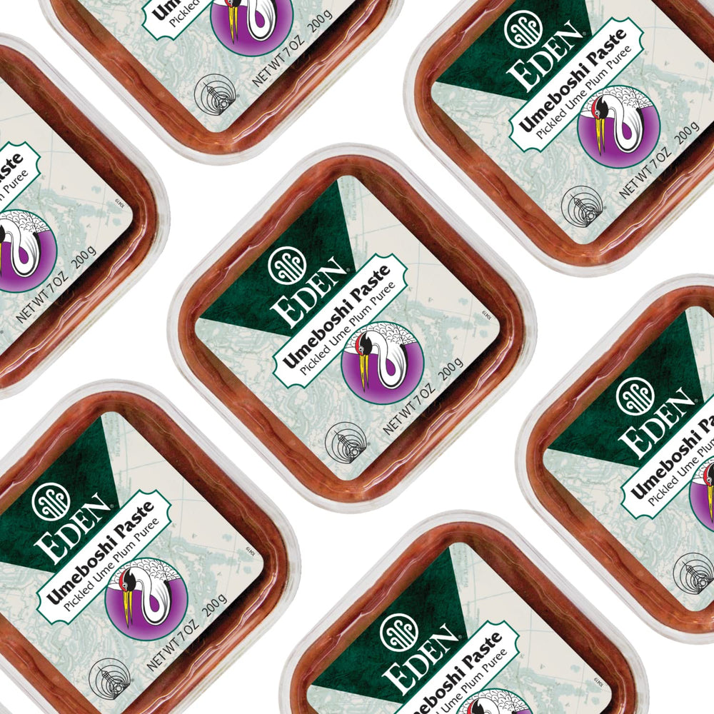 Eden umeboshi plums and red shiso leaves, highlights traditional Japanese ingredients