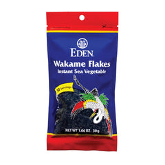 Eden Foods front packaging showing wakame flakes and product name, convenient pantry staple