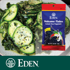 Bowl of Eden wakame flakes soaking in water, rehydrating quickly for instant use