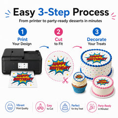 EdibleThingz wafer and icing sheets flatlay showing included supplies for immediate use