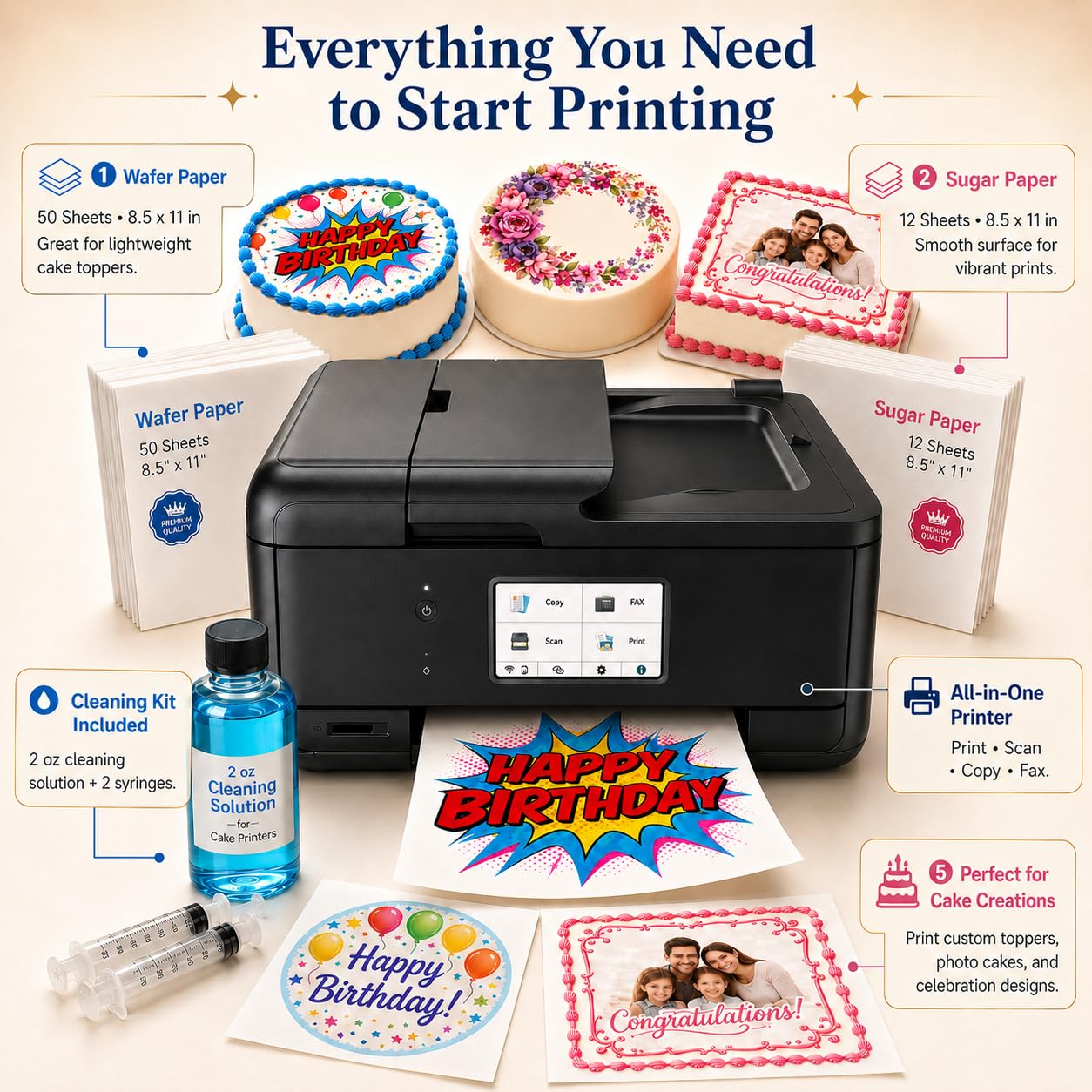 EdibleThingz lifestyle image of applying a printed topper to cake demonstrating professional results
