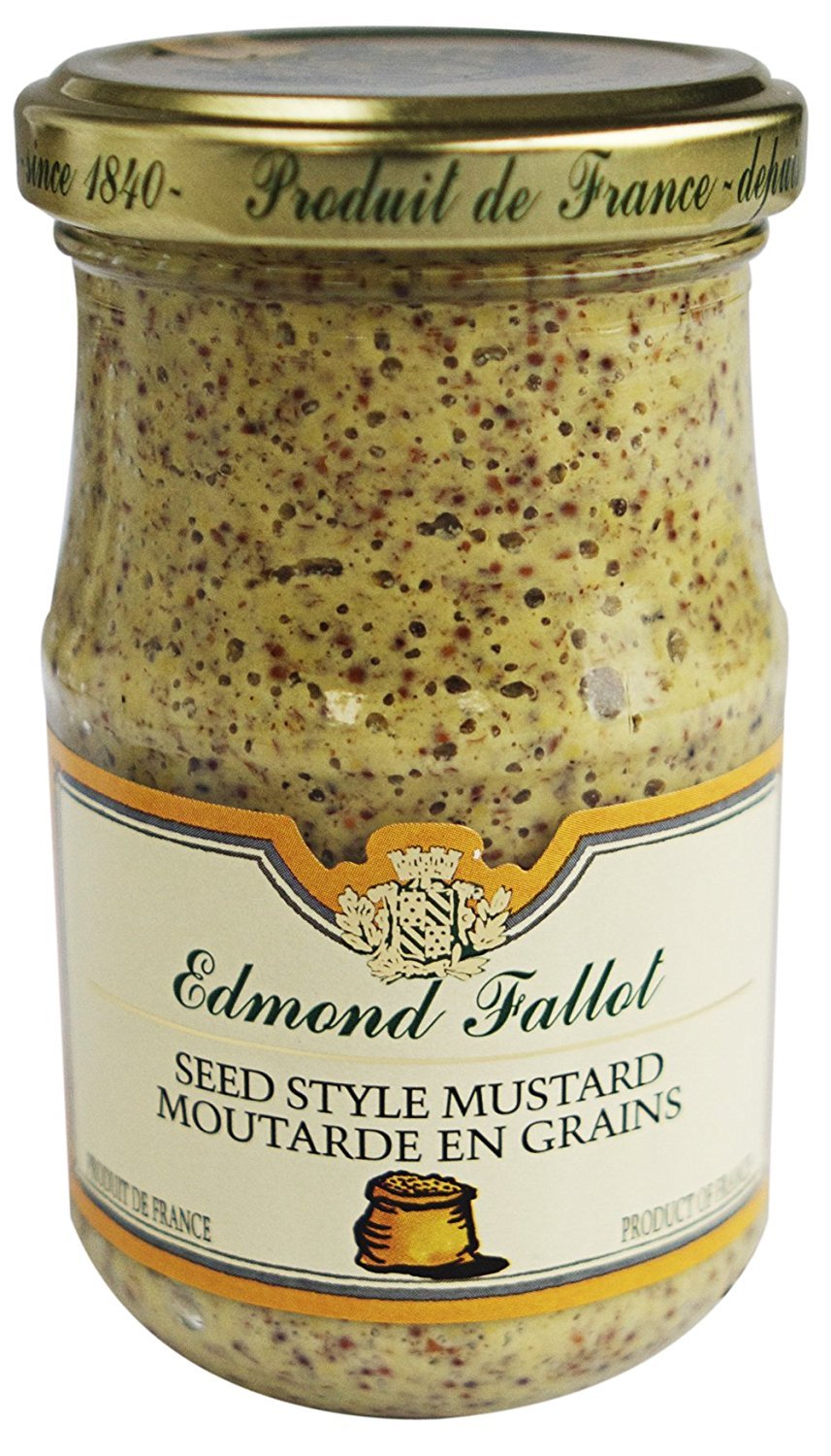 Edmond Fallot jar front view showing label and rustic mustard texture, enhances dishes