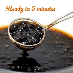 E-FA BRAND close-up of glossy black pearls highlighting chewy texture