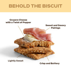 Effie's Homemade biscuits arranged on a cheese board pairing with cheese and meats