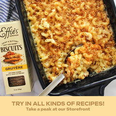 Close-up of an Effie's Gruyere Biscuit texture highlighting buttery oats and cheese for crunchy appeal