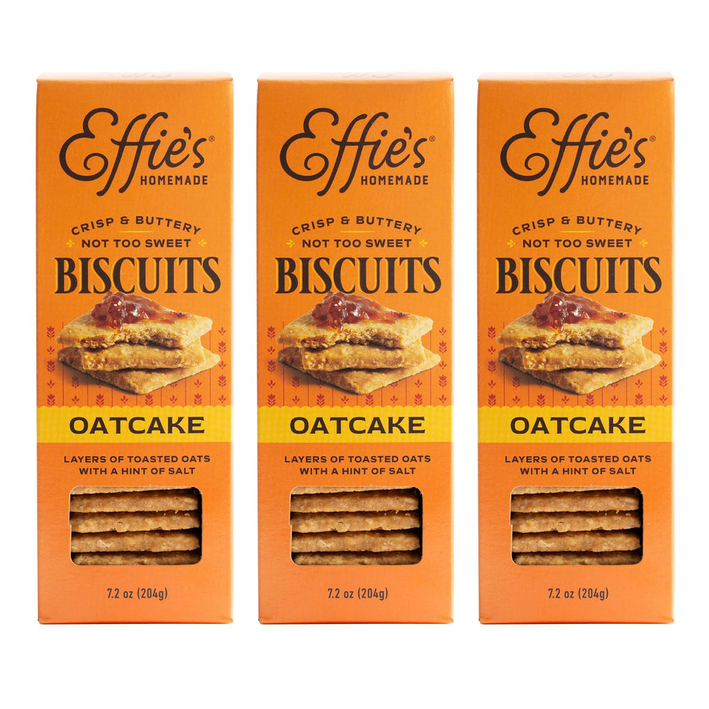 Effie's Homemade front pack showing oatcakes and brand for easy recognition