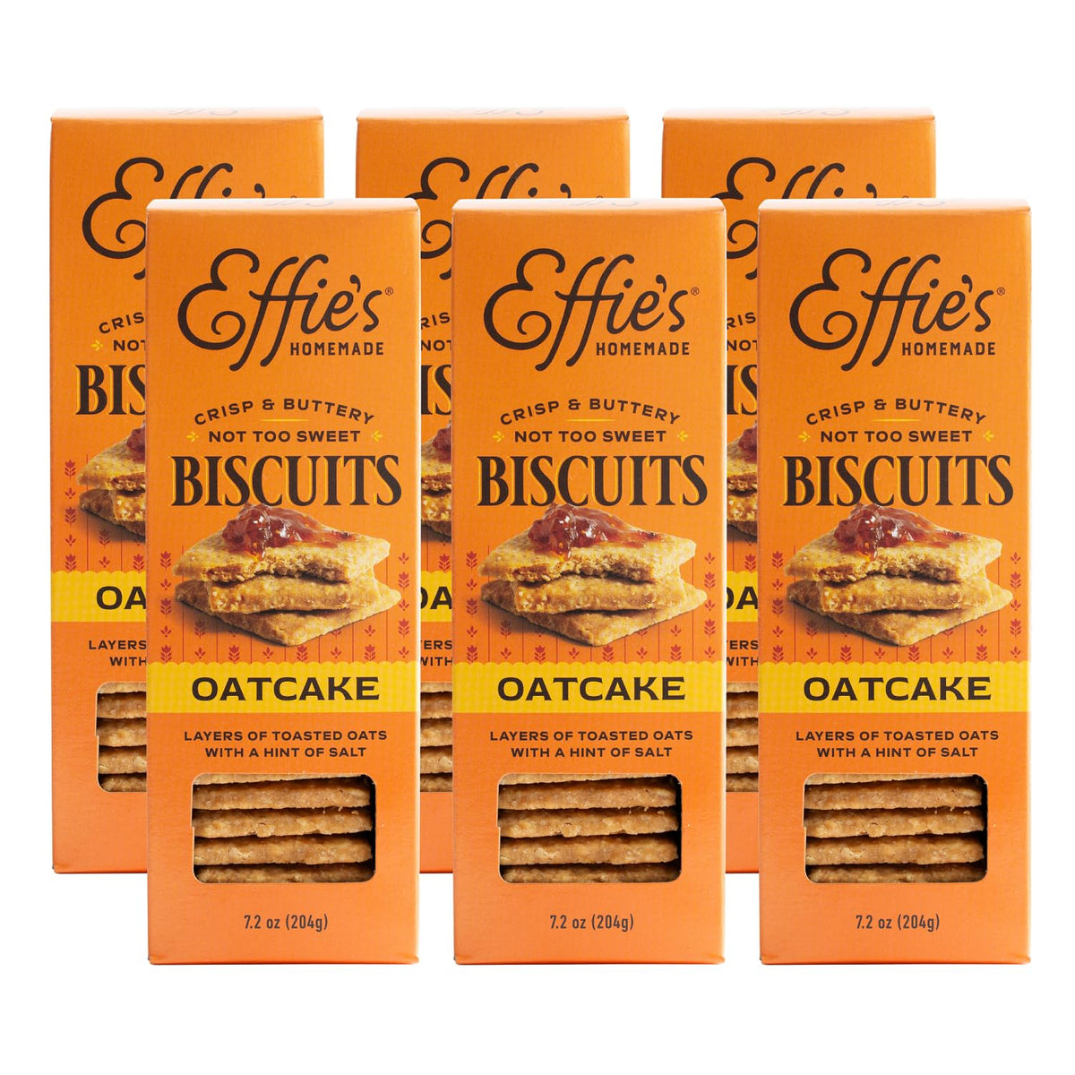 Effie's Homemade front packaging showing 6 pack and ingredient clarity
