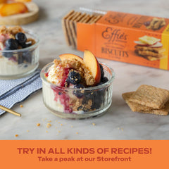 Effie's Homemade opened pack with stacked oatcakes displaying serving convenience