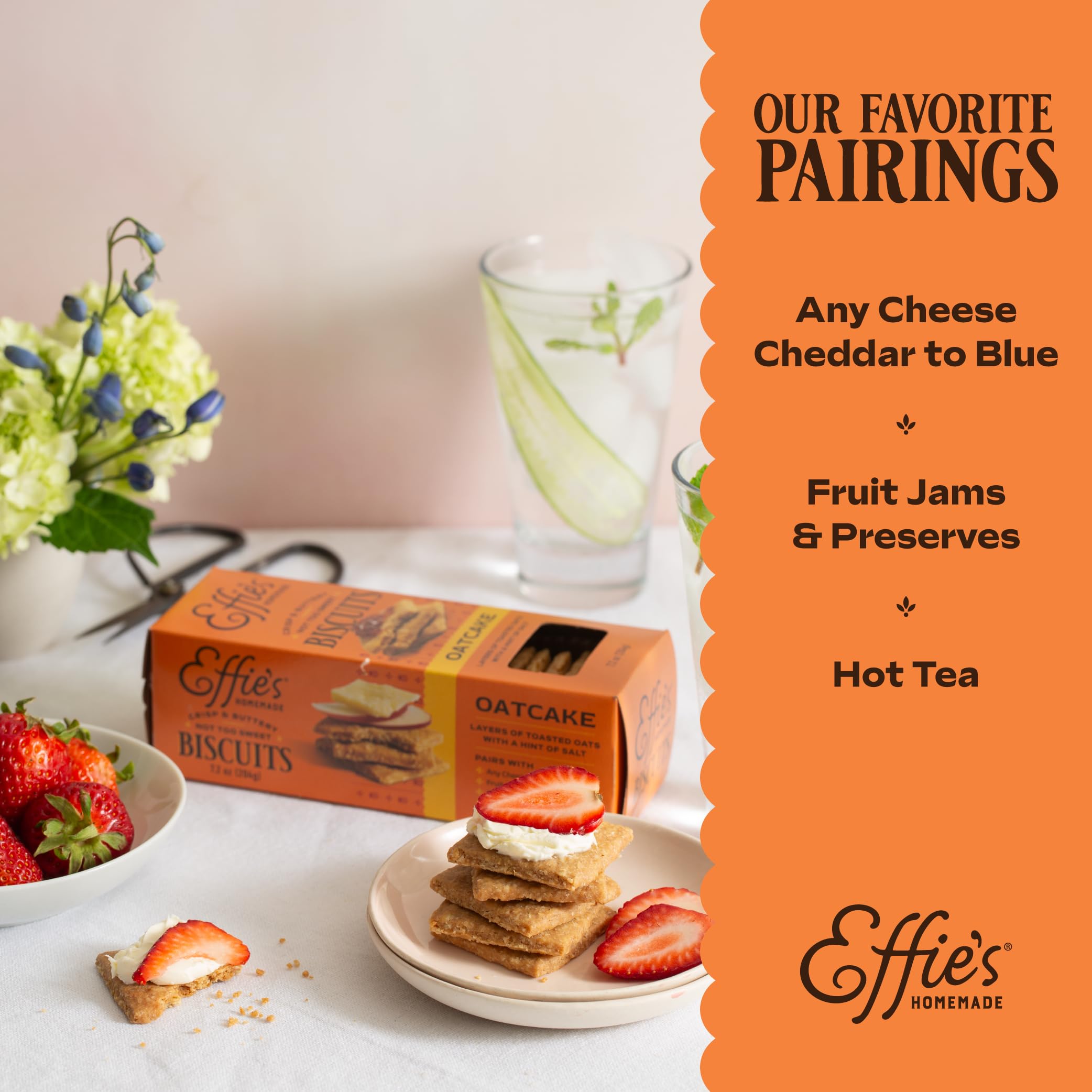 Effie's Homemade walnut biscuit on serving board pairing beautifully with cheese
