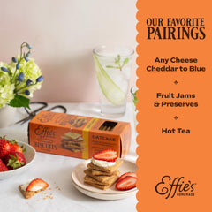 Effie's Homemade walnut biscuit on serving board pairing beautifully with cheese
