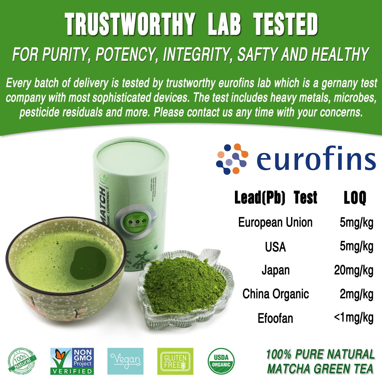 EFOOFAN open can with vibrant green powder, shows quality and texture