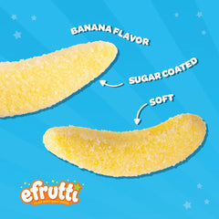 efrutti open bag with banana-shaped gummies ready to serve and share