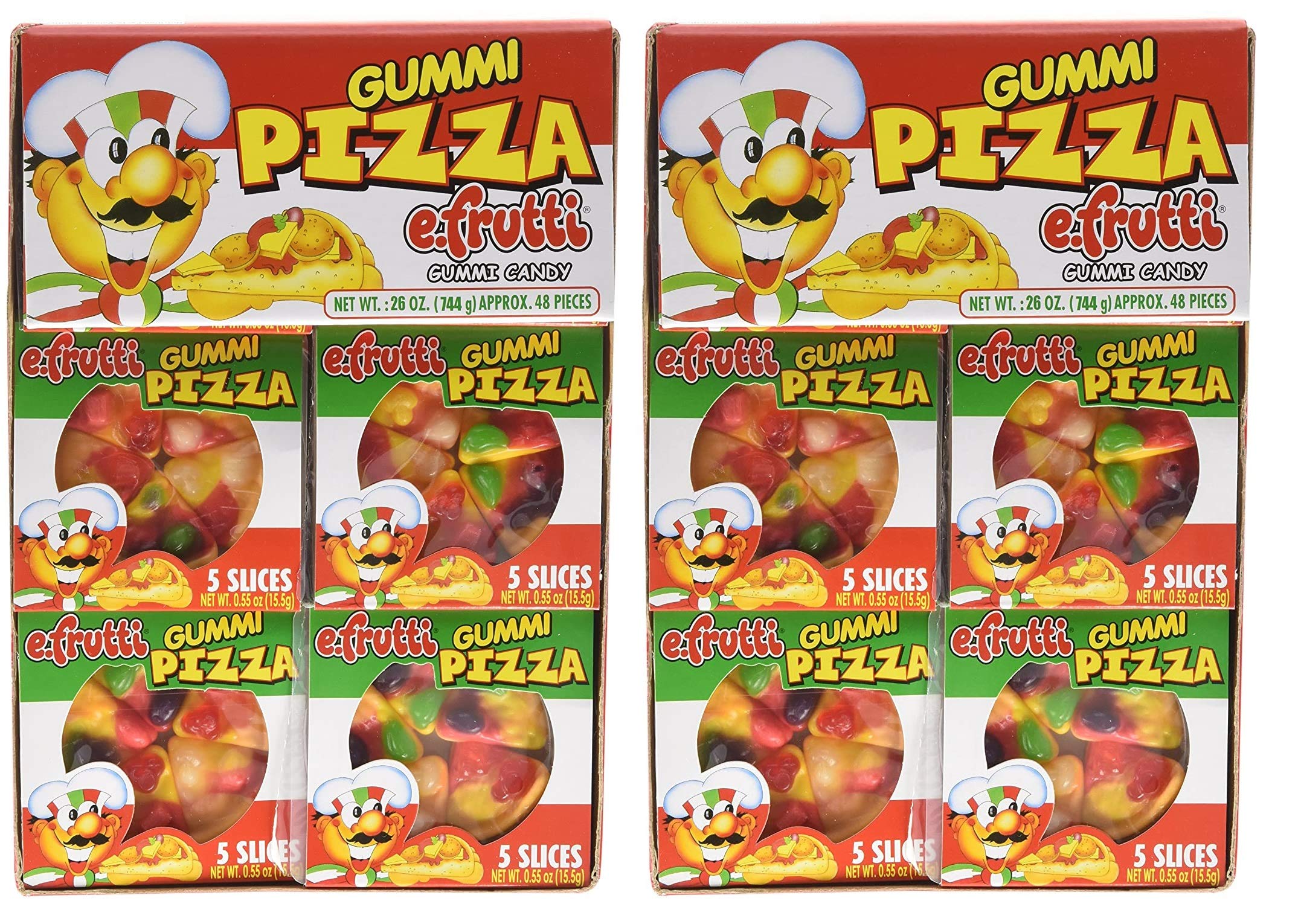 efrutti front packaging showing individually wrapped gummi pizzas for easy sharing