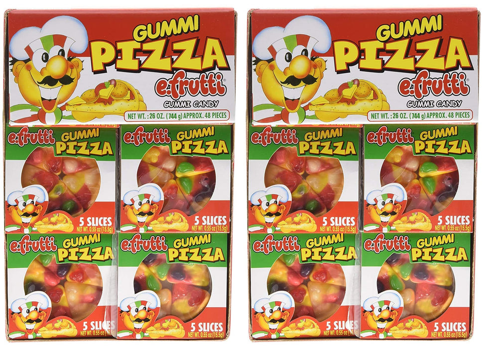 efrutti front packaging showing individually wrapped gummi pizzas for easy sharing