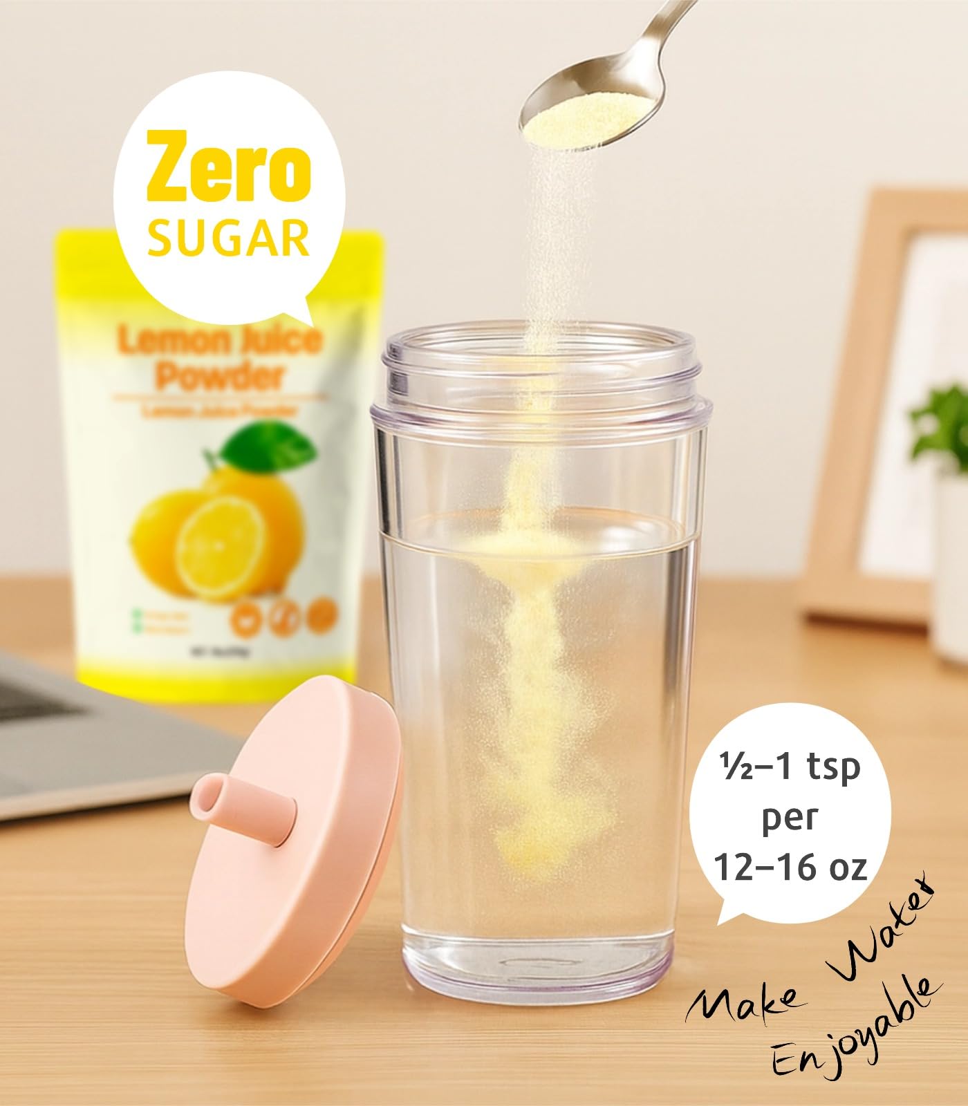Egcina powder dissolving in a glass showing fast mixing for drinks