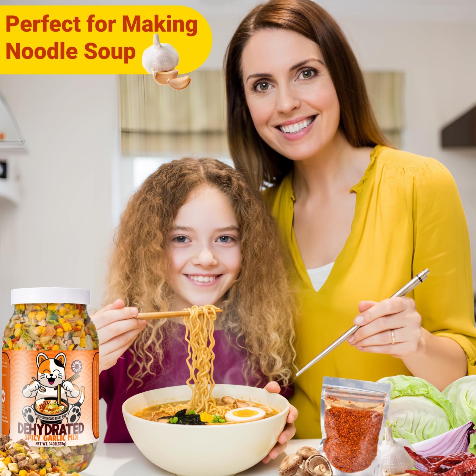Egcina prepared ramen in bowl using the mix, showing rich broth and quick meal benefit