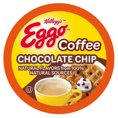 Eggo front packaging showing chocolate chip waffle coffee pods and count
