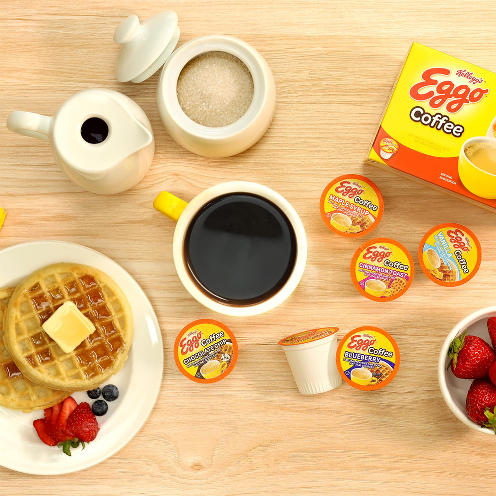 Eggo coffee on breakfast table pairing waffle flavor with morning treat