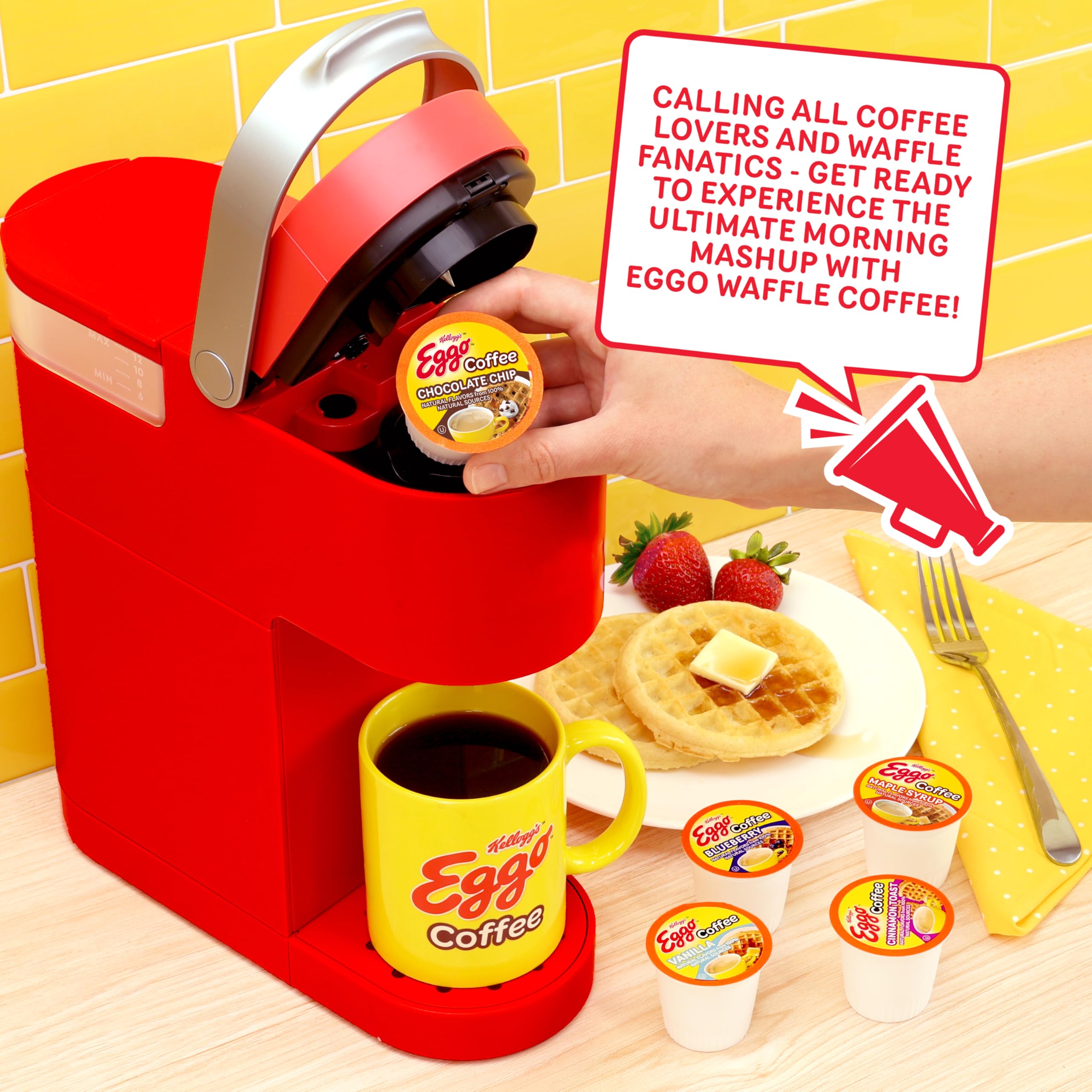 Eggo pod inserted in Keurig brewer for easy single-serve convenience