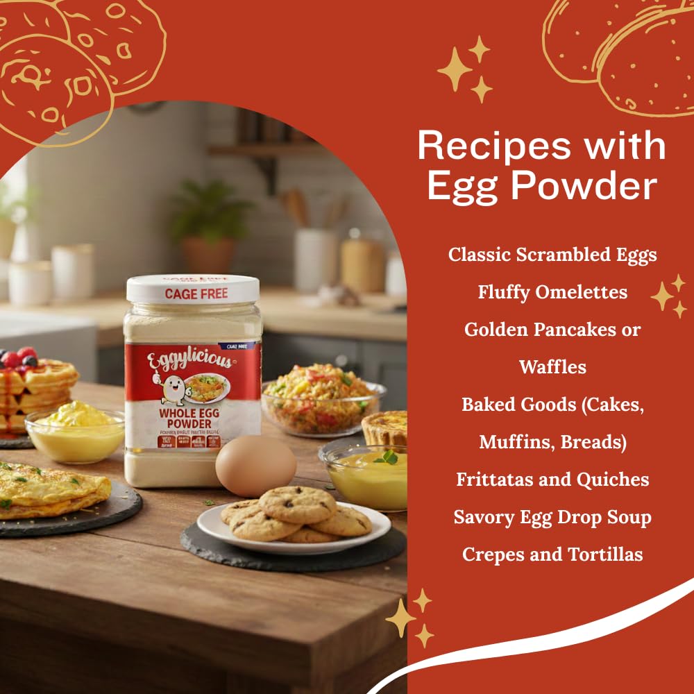 Eggylicious jar next to fruit for scale showing compact size and travel-ready convenience