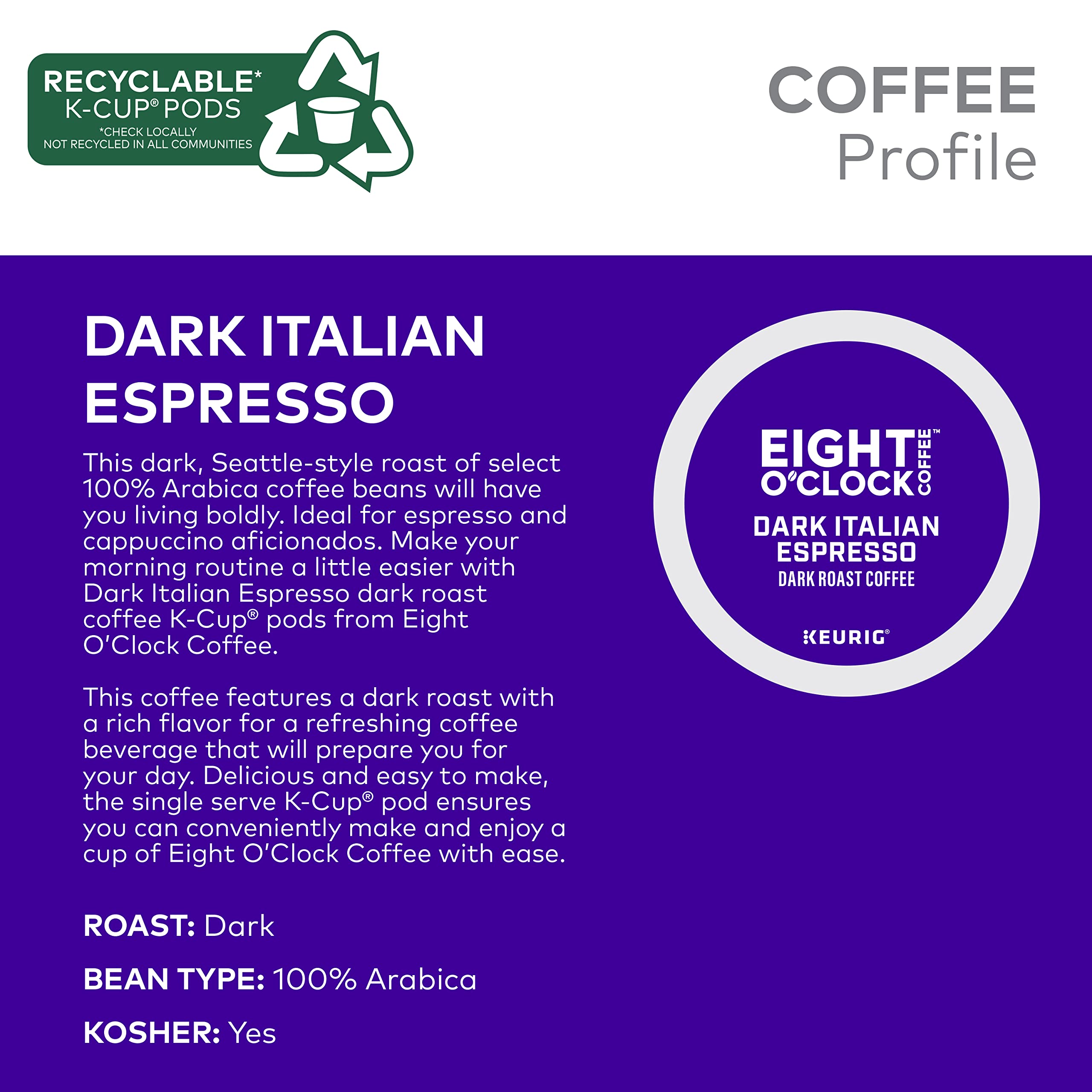Brewed cup from Eight O'Clock Coffee showing rich crema and robust flavor benefit
