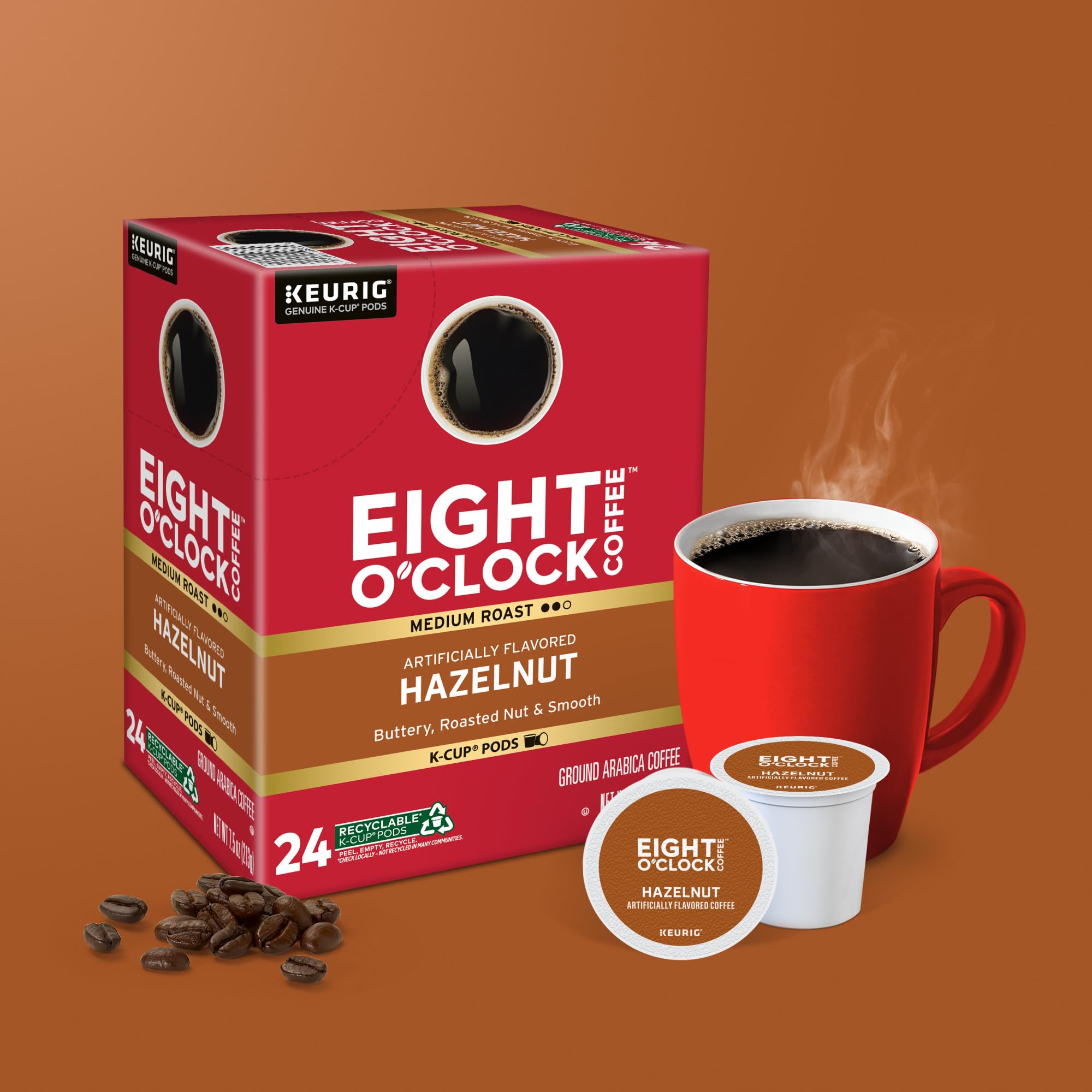 Lifestyle shot of Eight O'Clock Hazelnut on a breakfast table offering an inviting morning ritual