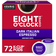 Eight O'Clock Coffee front box view showing 72-count convenience and bold roast