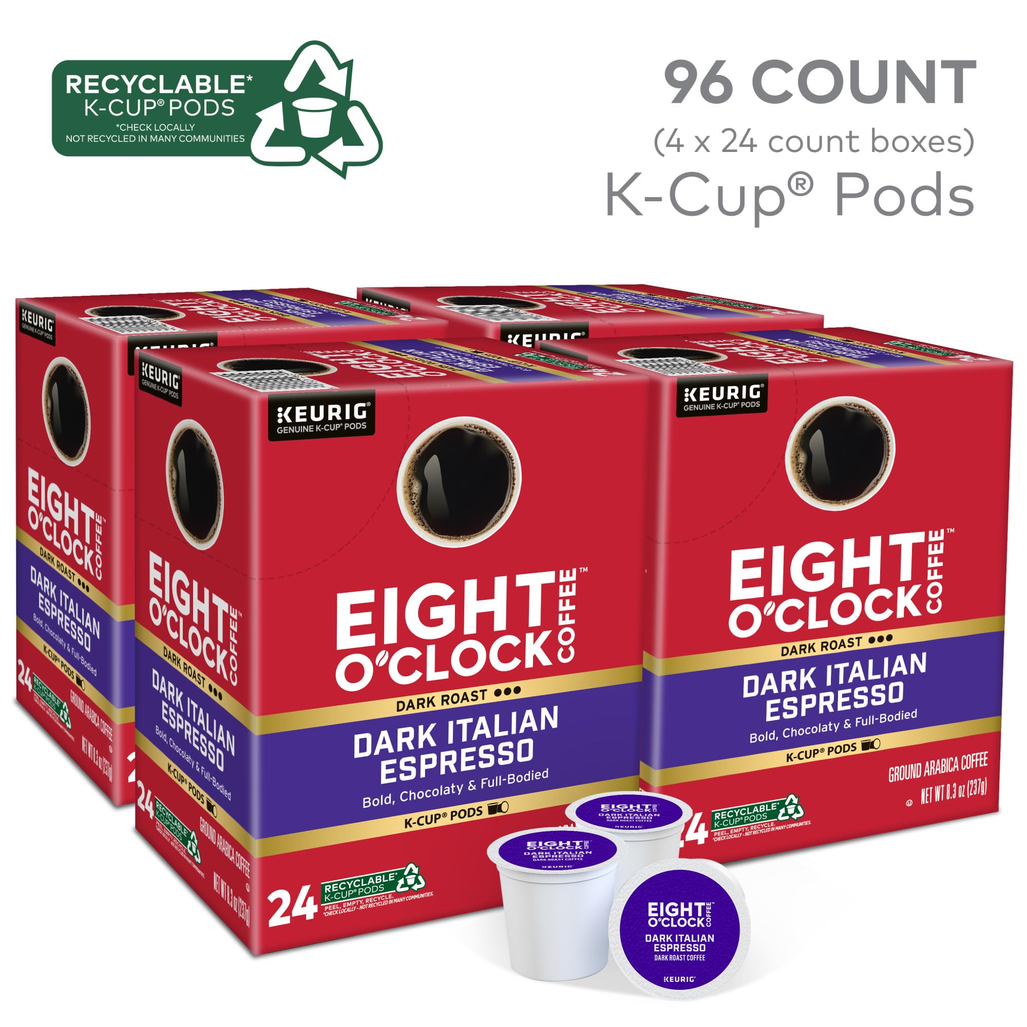 Eight O'Clock Coffee K-Cup pod close-up highlighting single-serve convenience