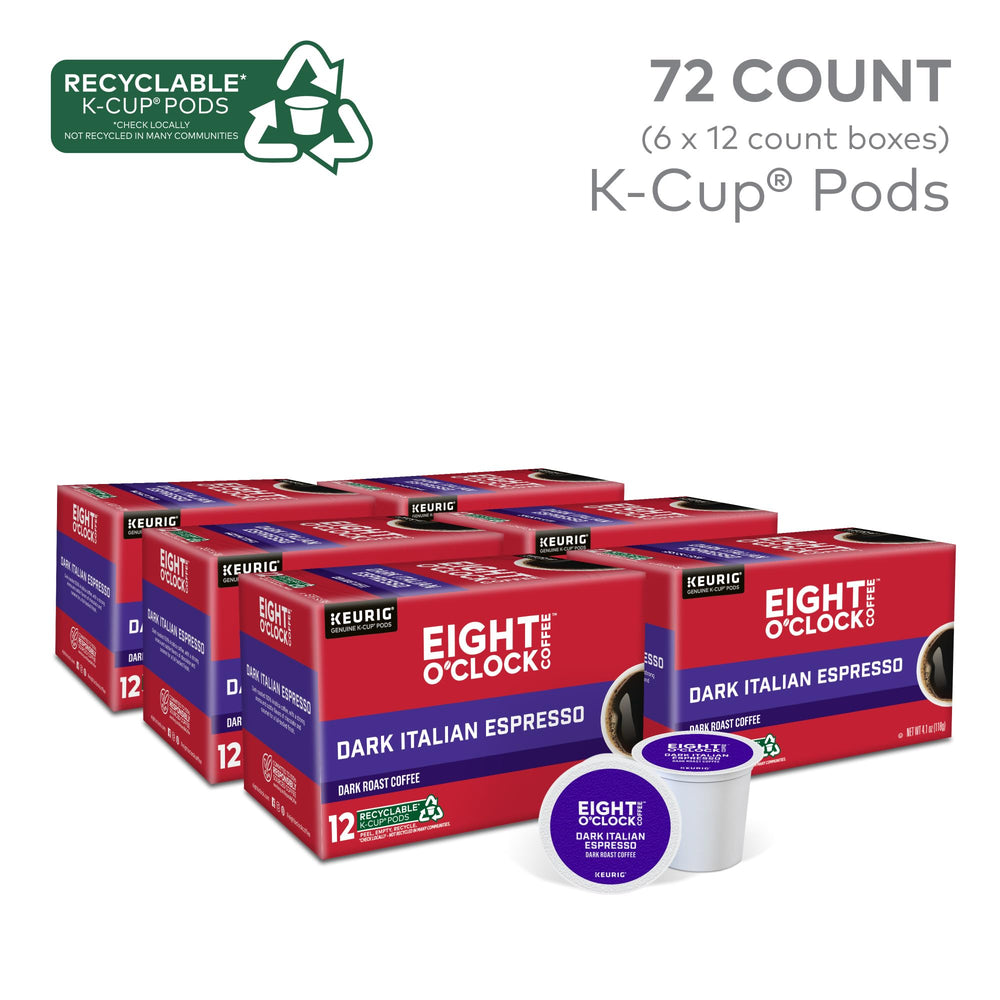 Eight O'Clock Coffee single K-Cup pod top view ready for Keurig brewing