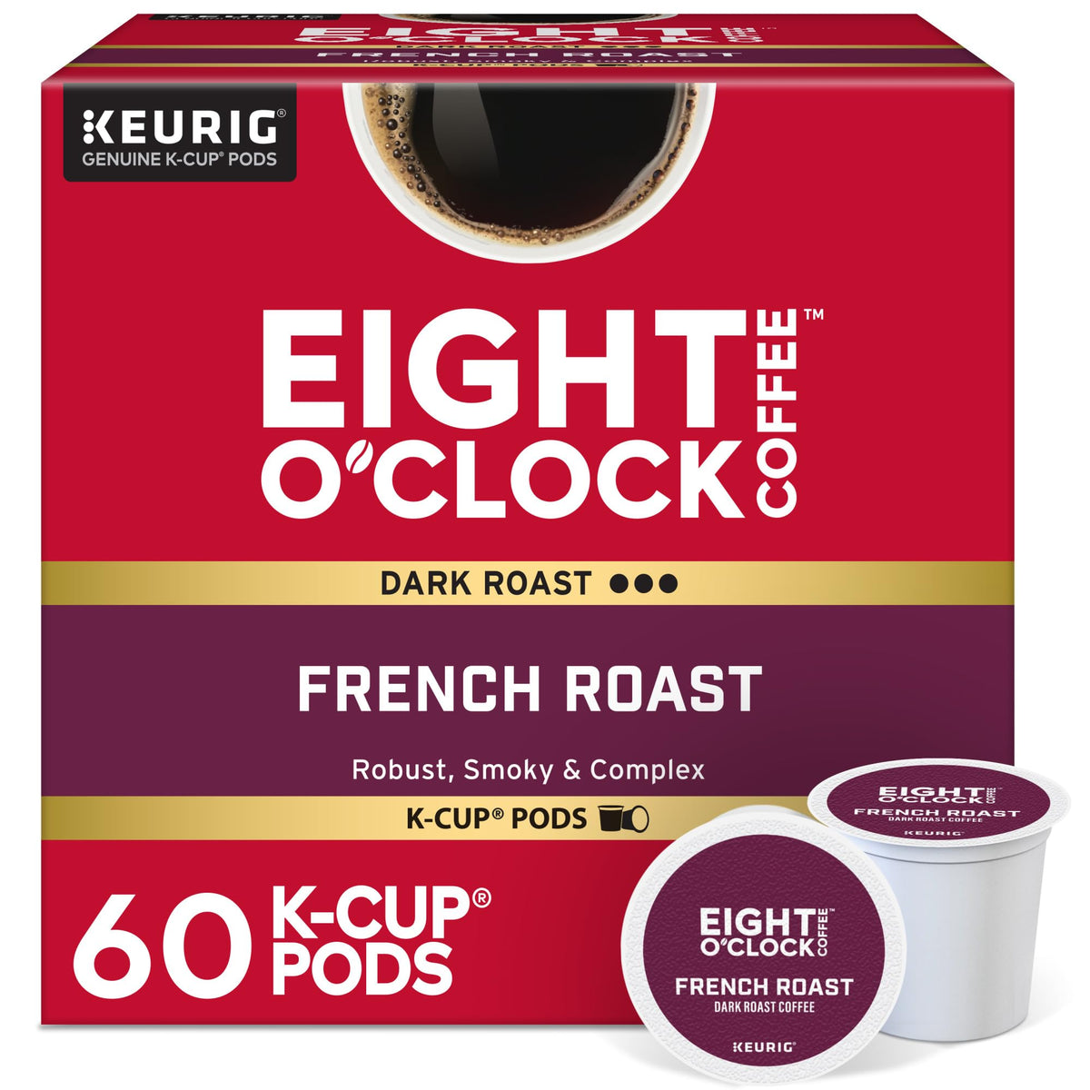 Eight O'Clock Coffee front packaging showing 60-count box and brand