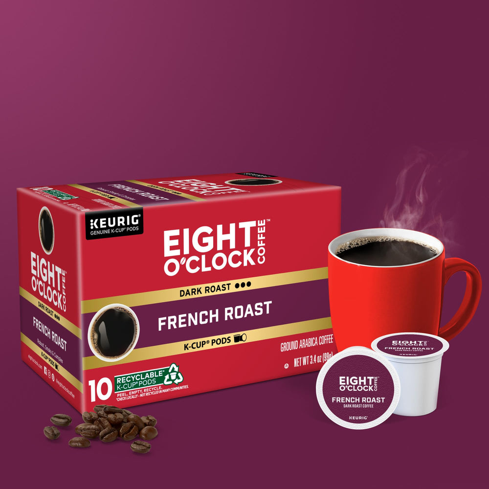 Eight O'Clock Coffee K-Cup beside ruler to show pod size and portability