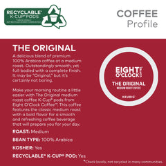 Eight O'Clock Coffee opened K-Cup revealing medium roast grounds for fresh flavor