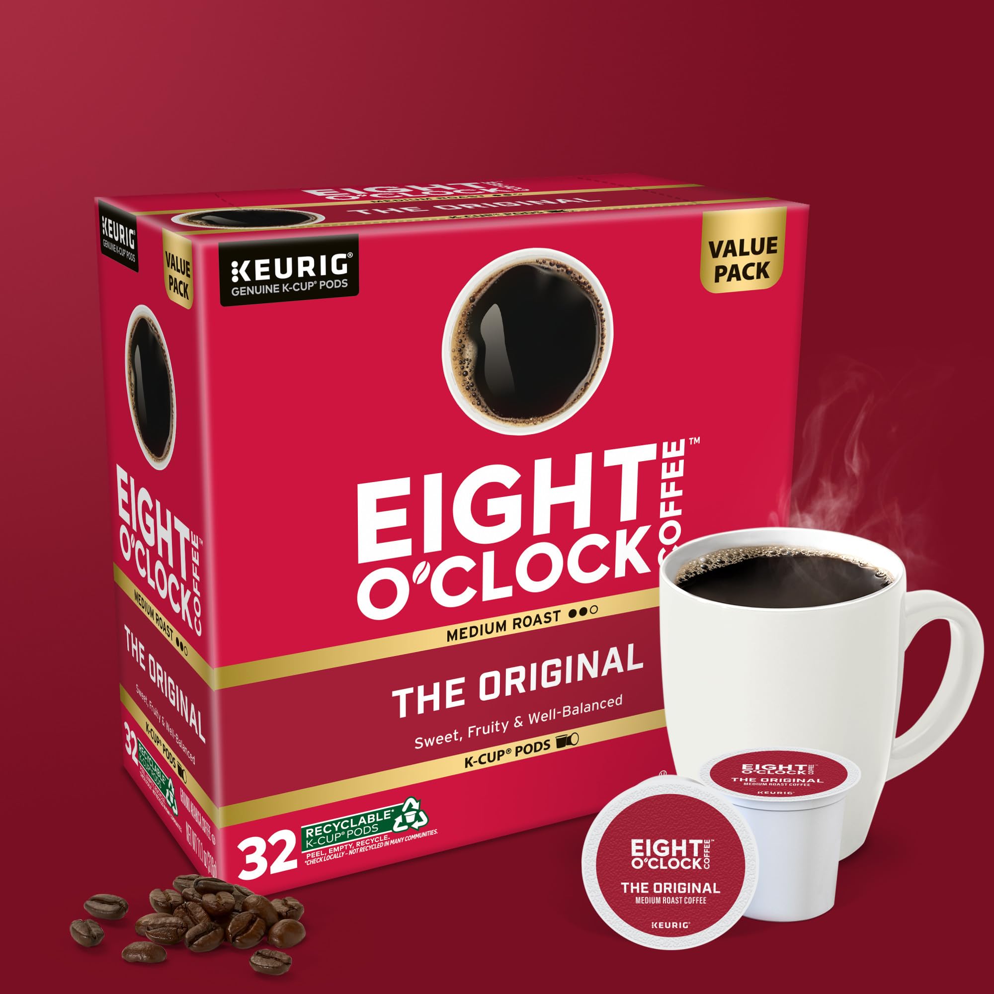 Eight O'Clock Coffee label detail showing Orthodox Union Kosher and roast level