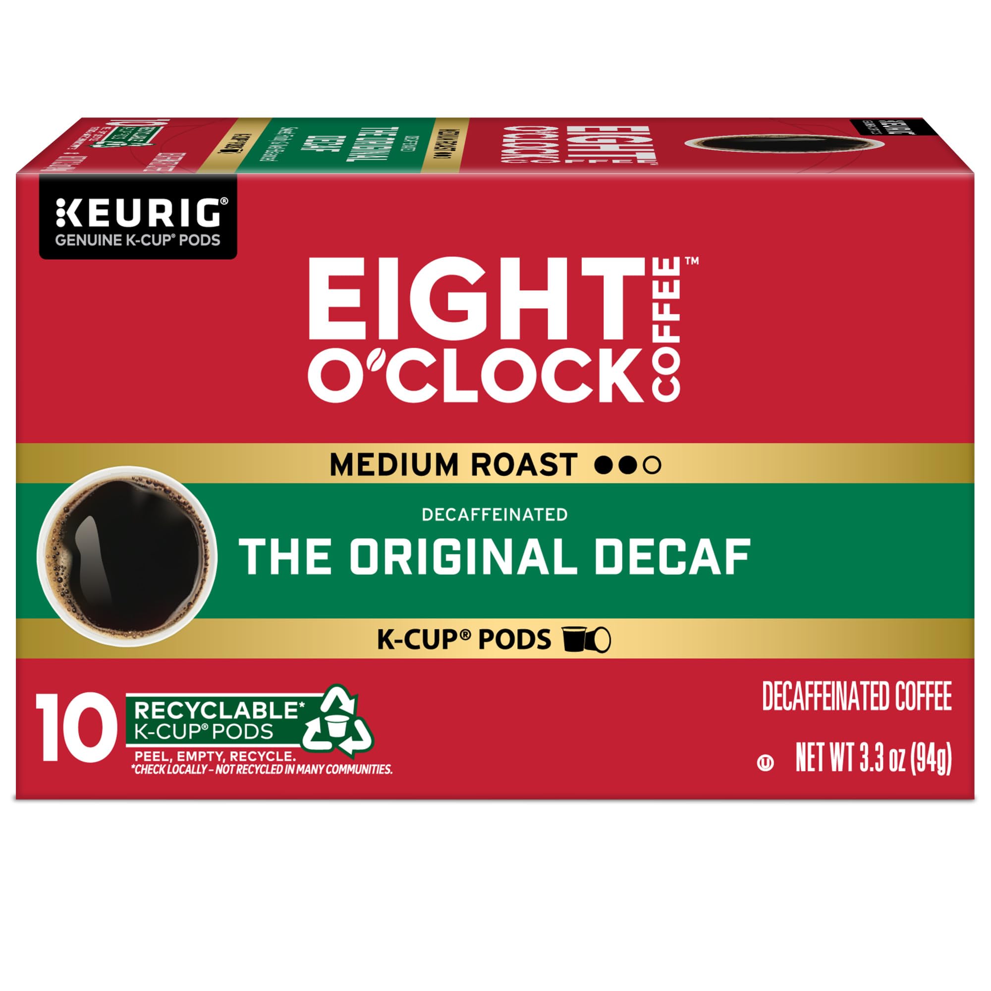 Eight O'Clock mug and travel cup showing serving size and portability