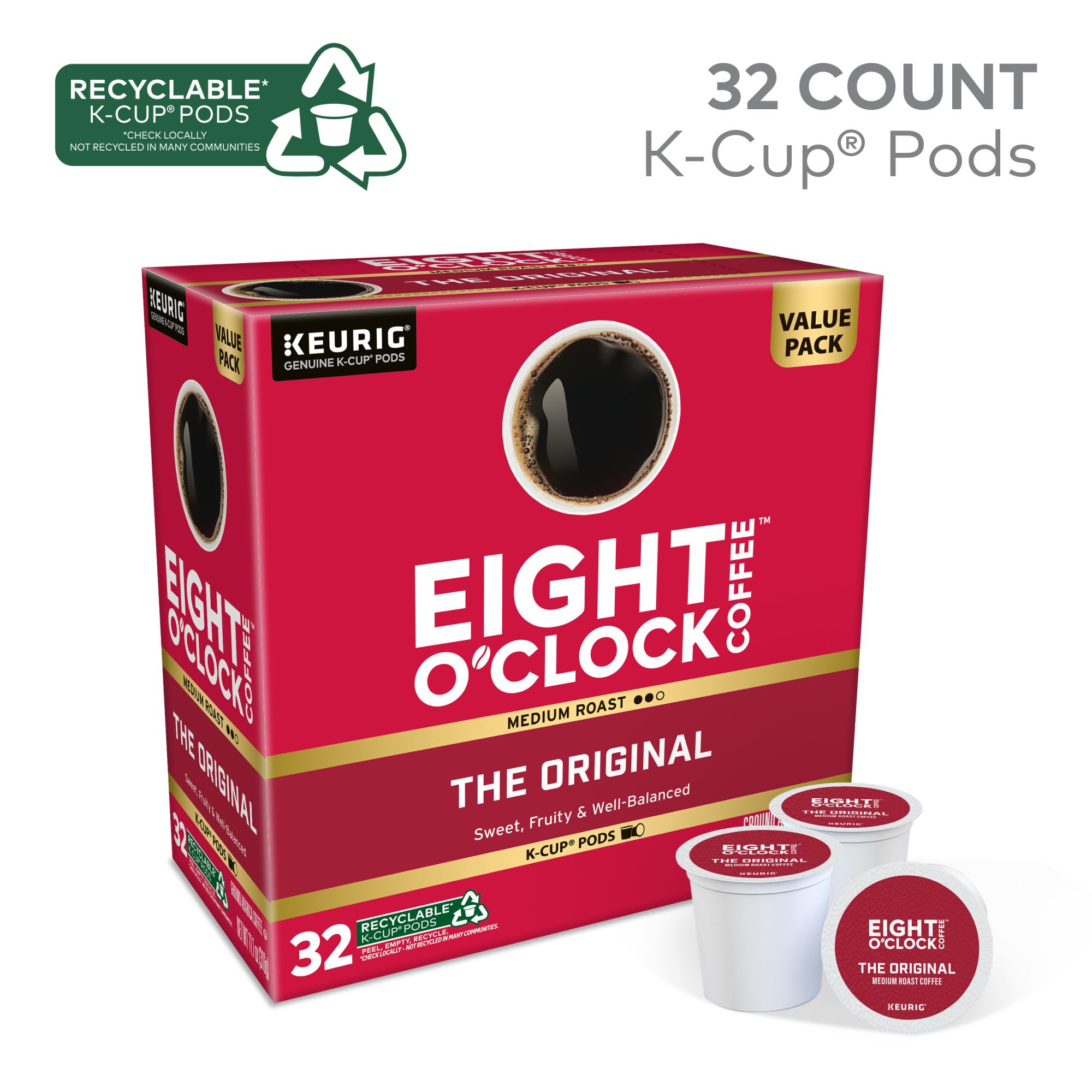 Eight O'Clock Coffee single K-Cup pod closed, ready for quick brewing