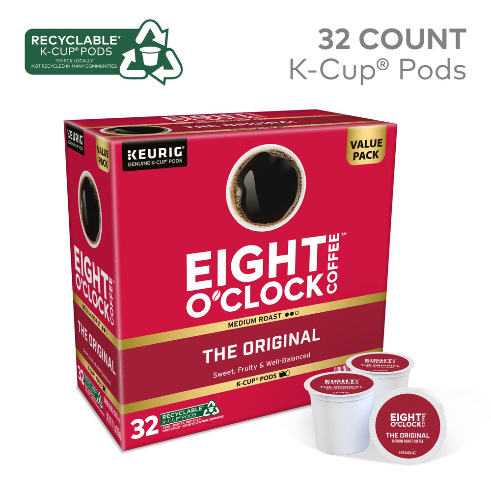 Eight O'Clock Coffee single K-Cup pod closed, ready for quick brewing